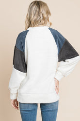 Culture Code Faux Fur Raglan Sleeve Sweatshirt - Stylish Color Block Warmth